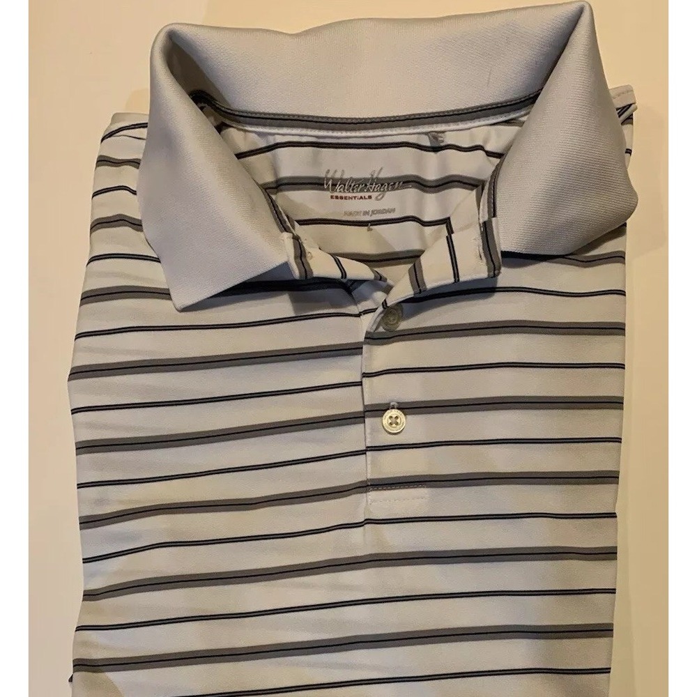 Walter Hagan Essentials SS Golf Collar‎ White Stripe Polo 1/4 Button Men's L
